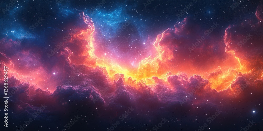 Colorful cosmic clouds illuminated by starlight in a vast galaxy during a stunning night view Colorful cosmic clouds illuminated by starlight in a vast galaxy during a stunning night view
