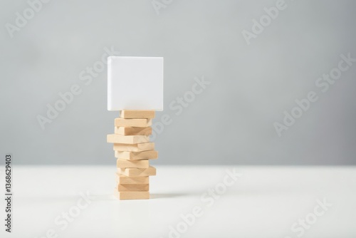 Blank Square on a Stack of Wooden Blocks A Conceptual Image Representing Growth, Stability, and Achievement
