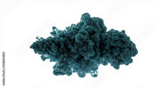 Teal pigment disperses beautifully creating cloudlike shapes on stark white background showing elegance