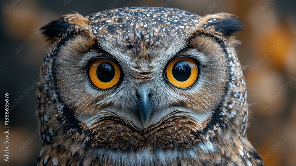 Obraz premium Majestic owl portrait, intense gaze, vibrant eyes.