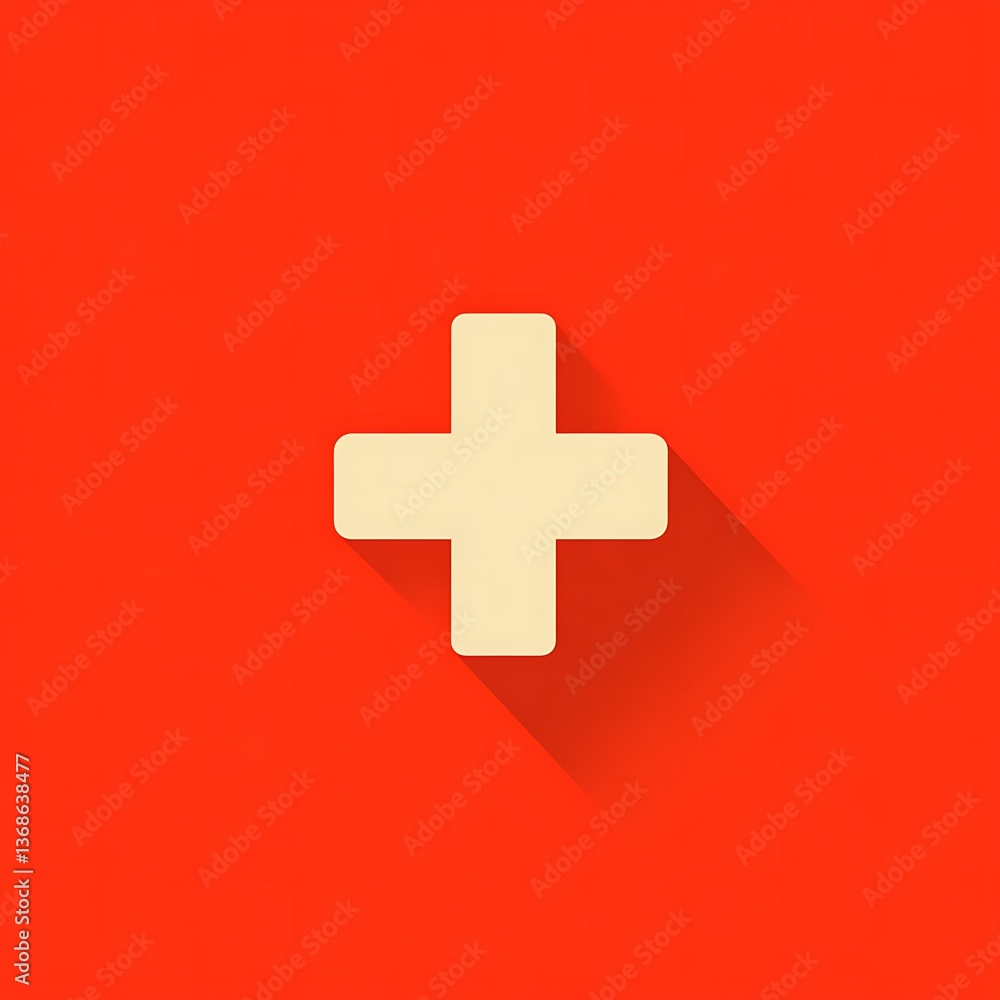 Obraz premium A Simple Cream Colored Cross Symbol Displayed on Red Background