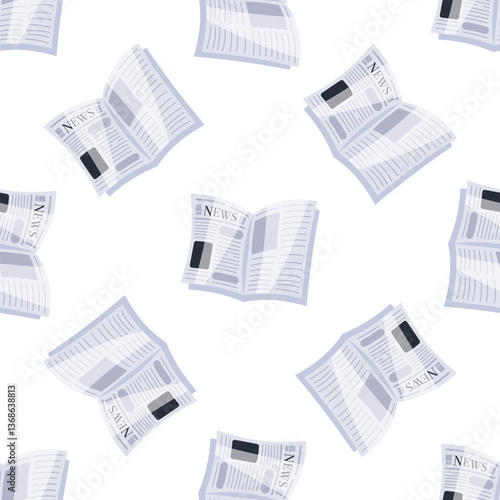 Seamless pattern of open newspapers spread on white background