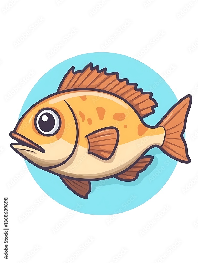 Obraz premium Cute cartoon orange fish illustration.