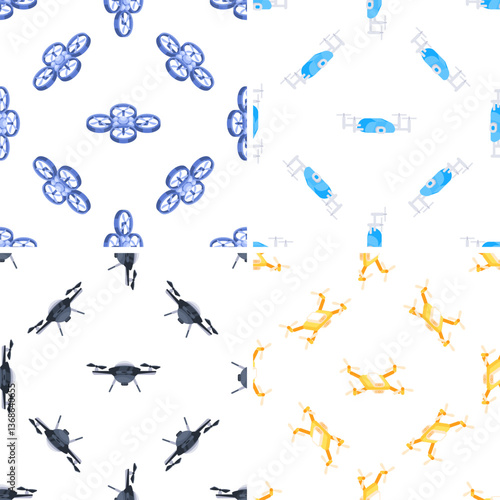 Seamless patterns with isometric drones flying and delivering packages