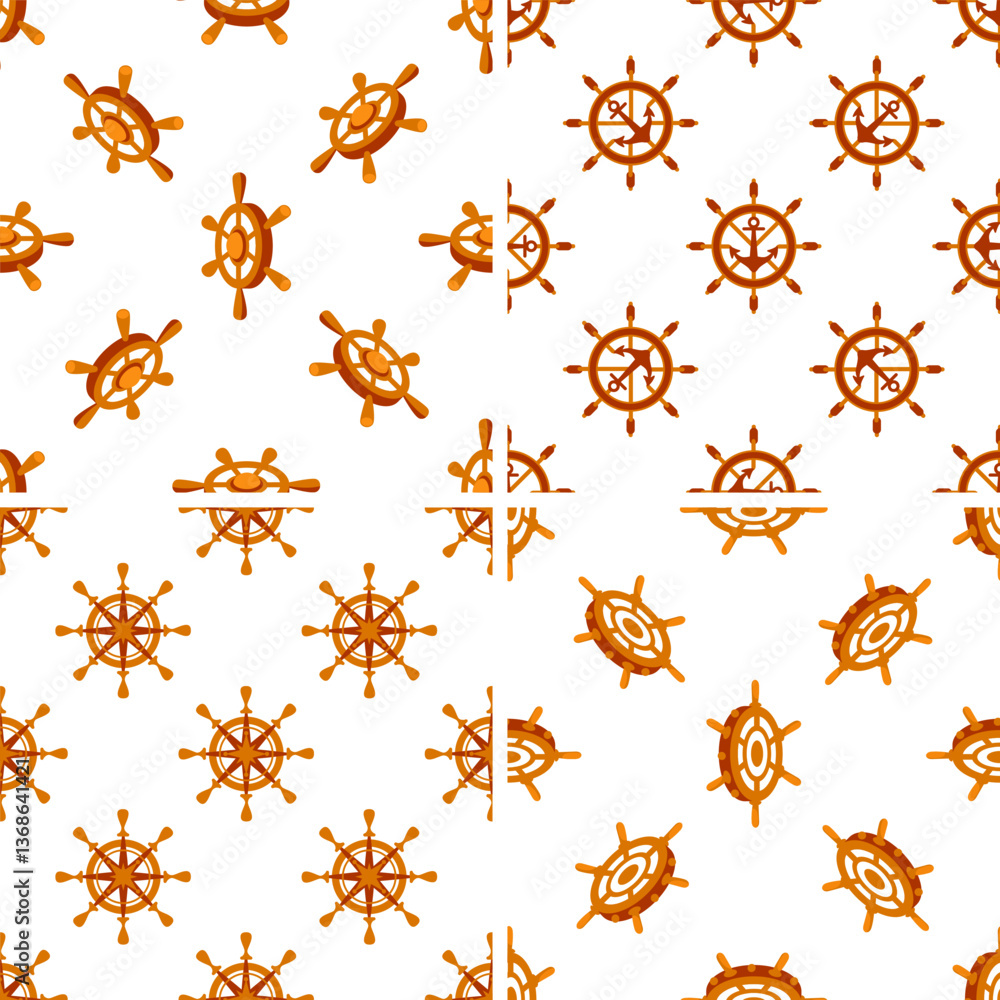 Nautical vector seamless patterns with ship wheels and anchors, repeating marine symbols on white background Nautical vector seamless patterns with ship wheels and anchors, repeating marine symbols on white background