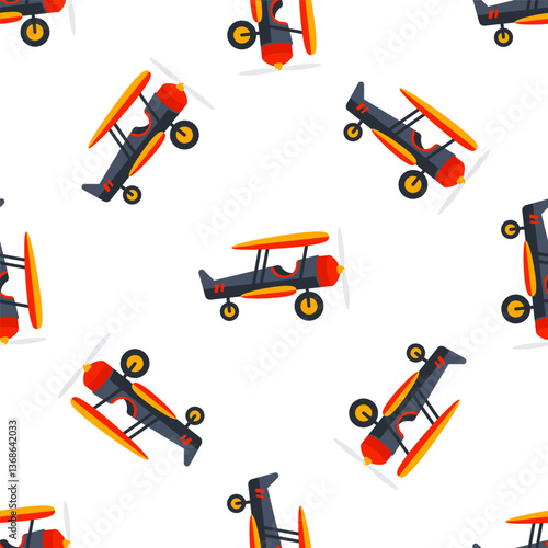 Seamless pattern with retro airplane celebrating aviation history