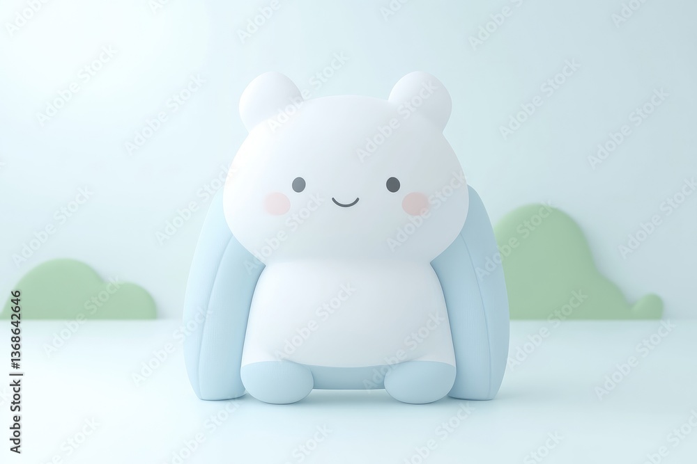 Cute, pastel-colored cartoon bear toy. Soft, whimsical design. Light blue and white Cute, pastel-colored cartoon bear toy. Soft, whimsical design. Light blue and white