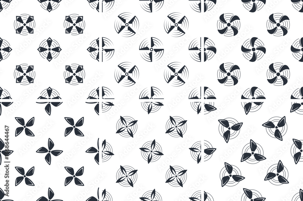 Fototapeta premium Seamless pattern with rotating propellers and wind turbines generating renewable energy