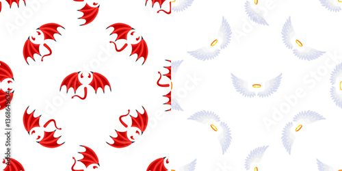 Devil and angel wings representing good and evil creating seamless pattern