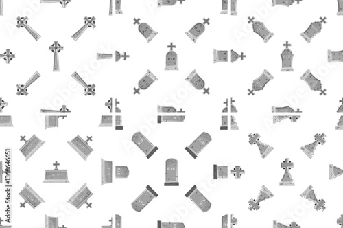 Foto Seamless pattern of gravestones and crosses depicting various states of disrepai
