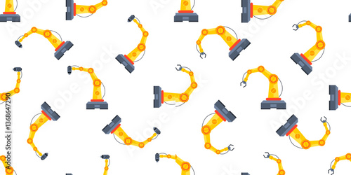 Robotic arms performing repetitive tasks in a seamless pattern, symbolizing automation and industry 4.0