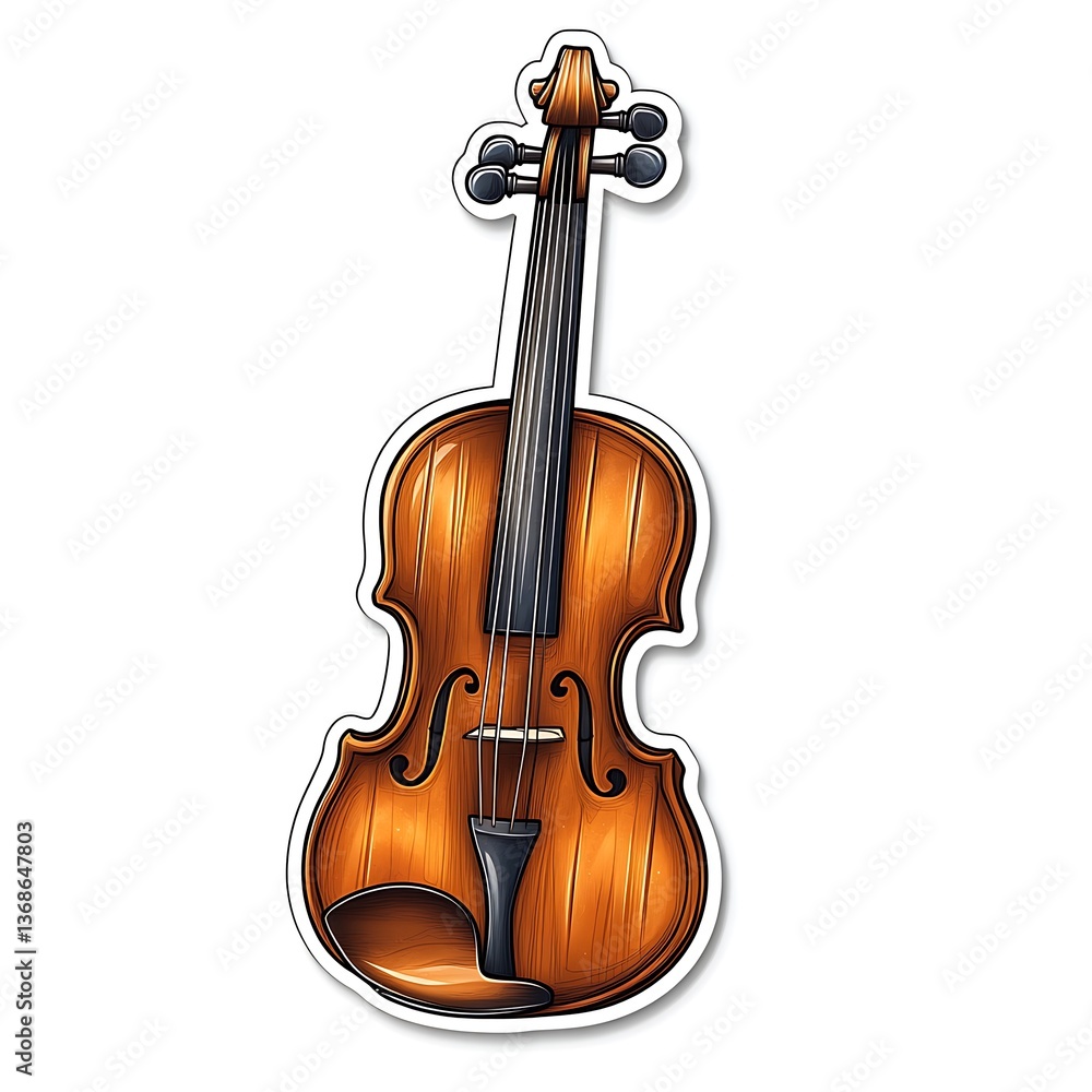 Fototapeta premium Beautifully Illustrated Violin Musical Instrument With Dark Strings and Outline