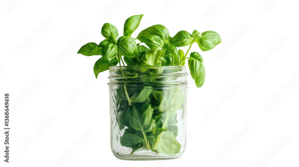 fresh basil in a glass on transparent background fresh basil in a glass on transparent background
