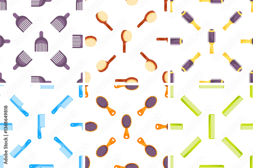 Seamless pattern featuring various hair styling tools on a white background, ideal for beauty and hair care projects Seamless pattern featuring various hair styling tools on a white background, ideal for beauty and hair care projects