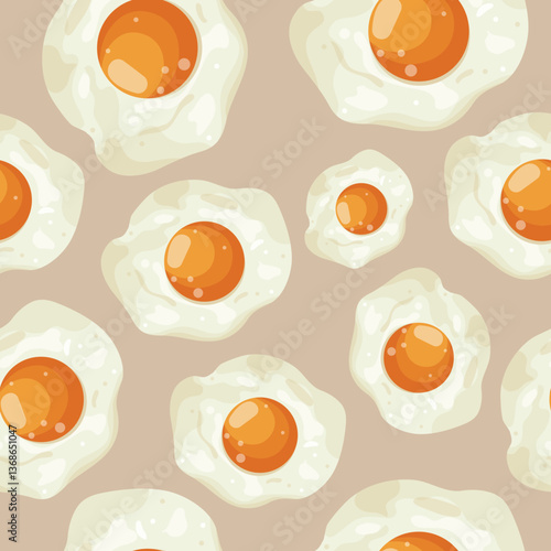 seamless pattern with icons of fried chicken eggs with a hard yolk with different highlights on a brown background, for various designs or textiles