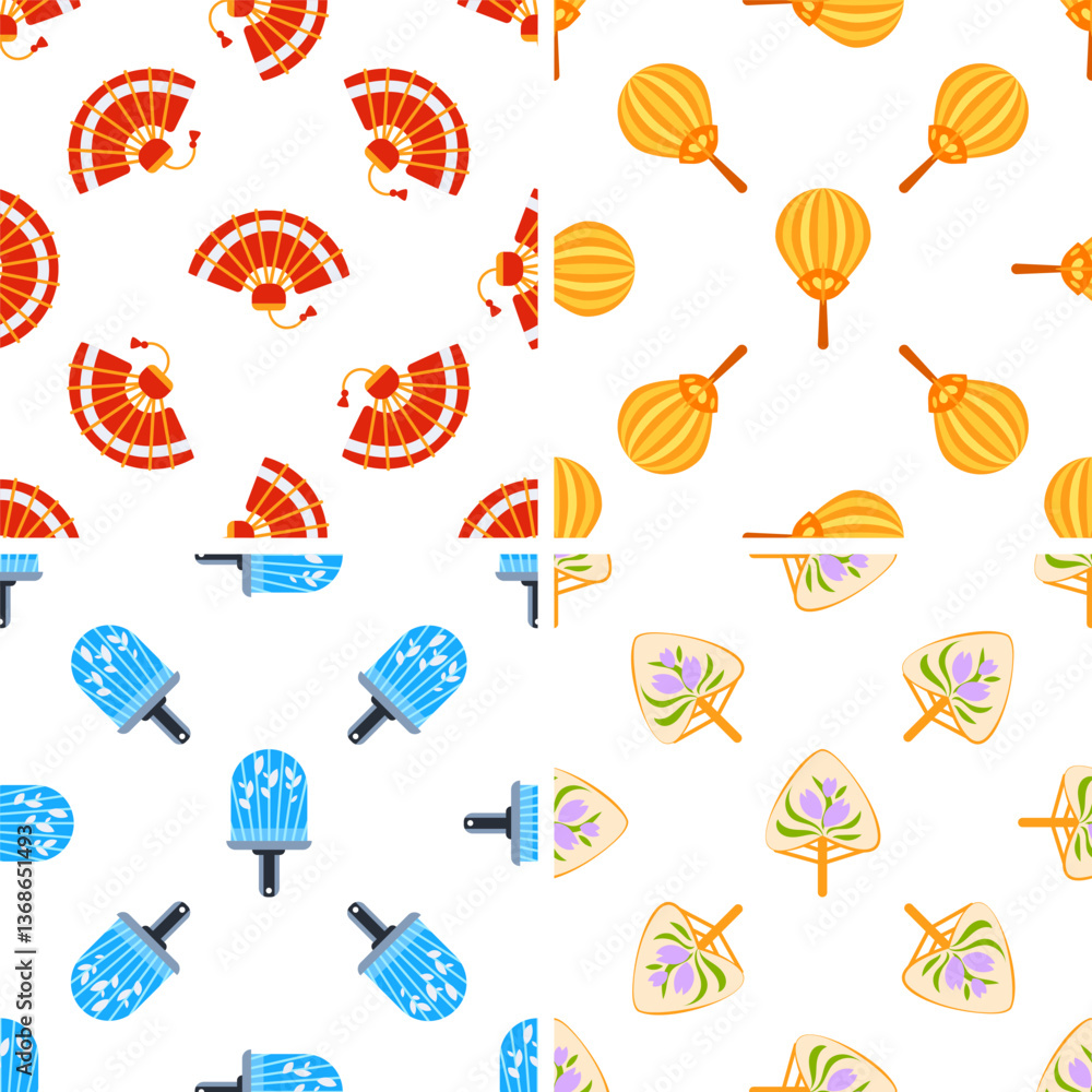 Seamless pattern with colorful hand fans showing japanese culture and tradition