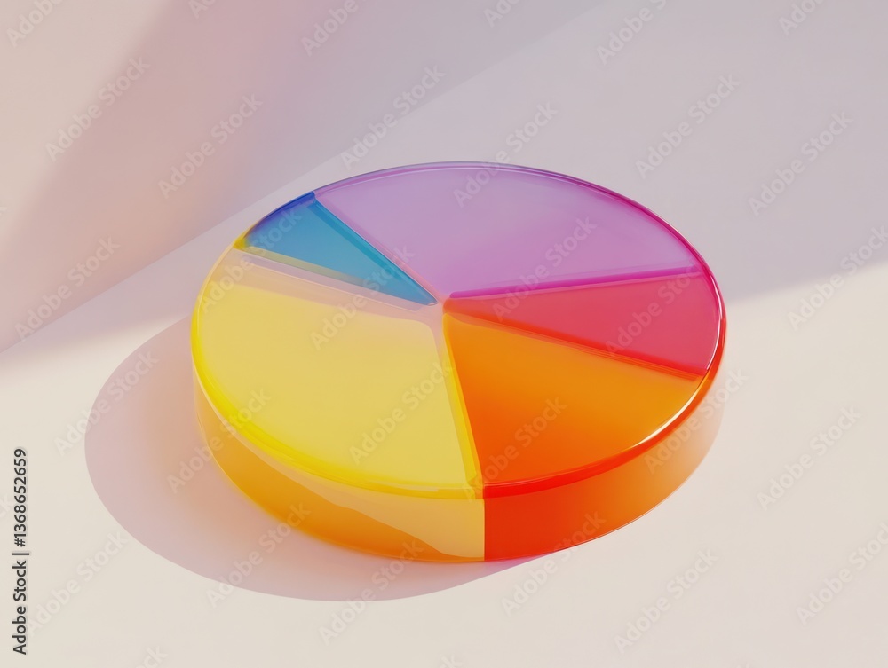 Obraz premium 3D pie chart, colorful, simple white background, 2D illustration style, isometric view