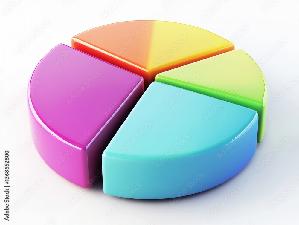 Obraz premium 3D pie chart, isometric view, white background, colorful, bright colors, high resolution