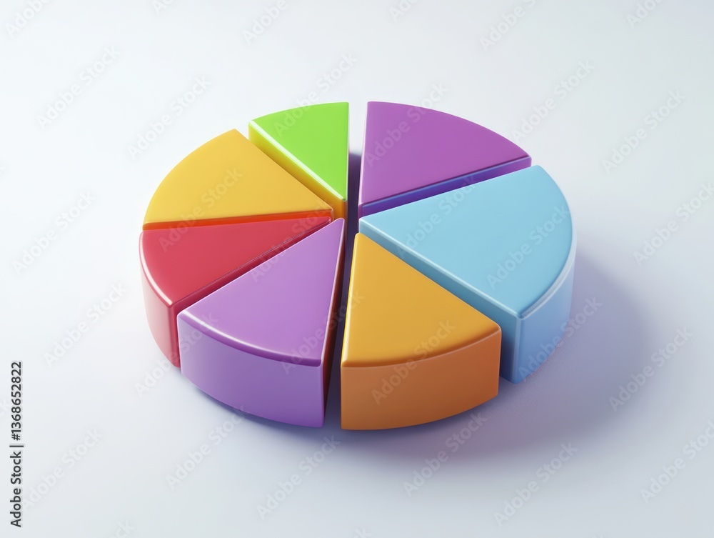 Obraz premium 3D pie chart, isometric view, white background, colorful, bright colors, high resolution