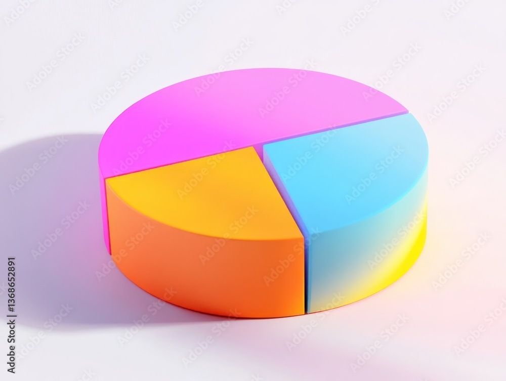 Obraz premium 3D pie chart, with vibrant colors on a white background, in an isometric view at a 45-degree angle