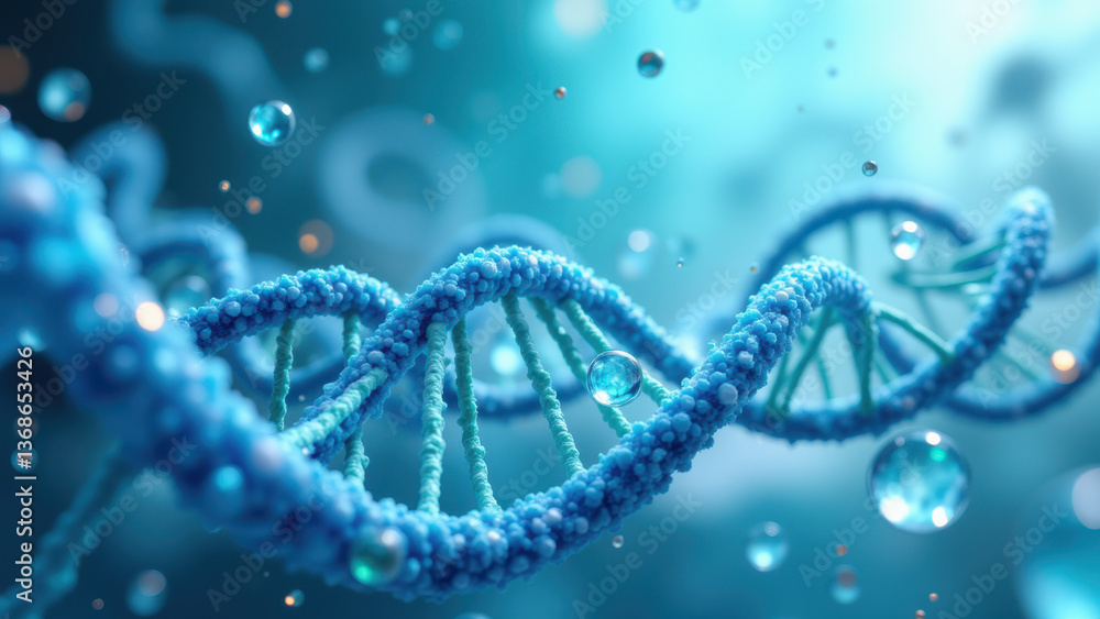 NAD+ molecule graphic with glowing blue spheres representing atoms and a central helix structure for scientific or health-related content. NAD+ molecule graphic with glowing blue spheres representing atoms and a central helix structure for scientific or health-related content.