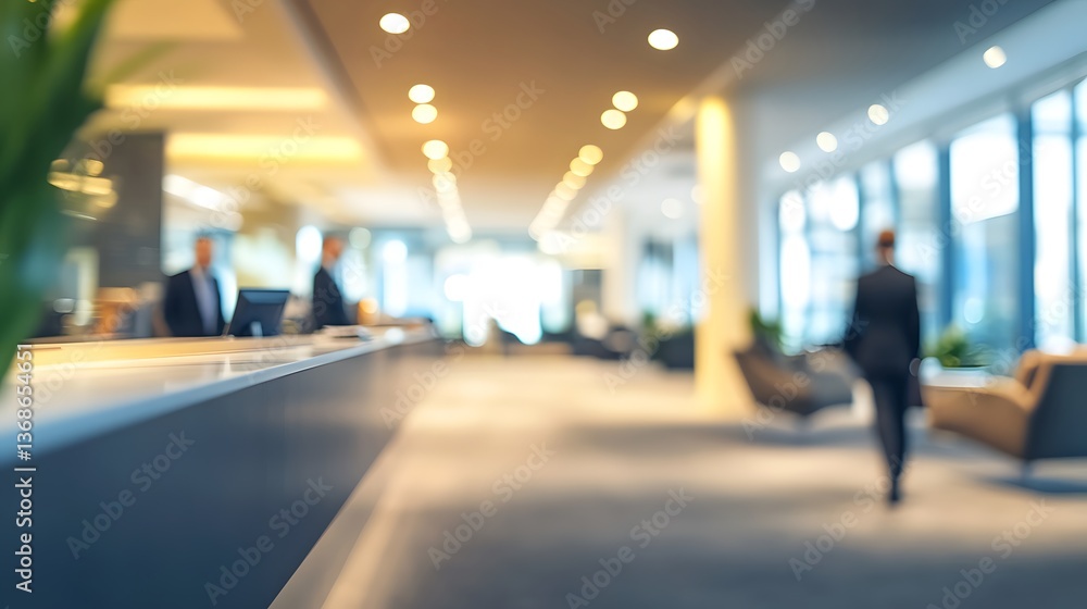 Blurred modern coworking space with professionals collaborating in the background Blurred modern coworking space with professionals collaborating in the background