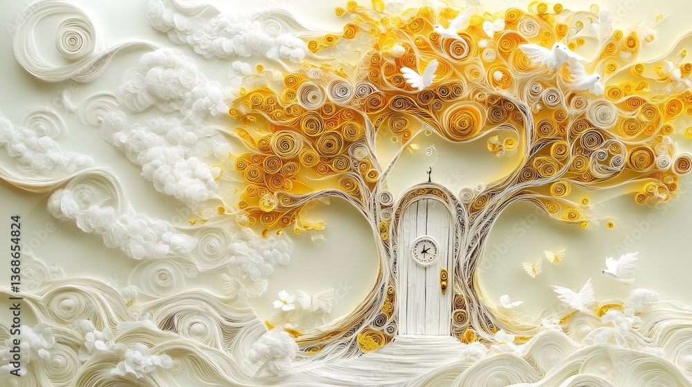 Naklejka premium Moonlight Magical Tree Perspective Paper Tale Soft