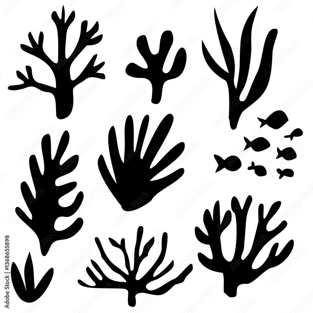 Fototapeta premium Coral Silhouette Black Color under the sea illustration