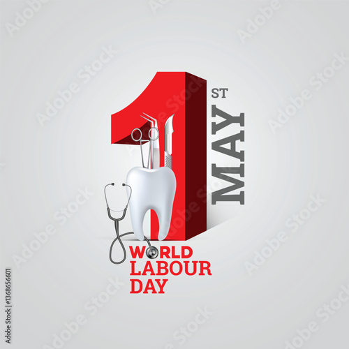 1st May Happy Workers Labor Day creative concept editable vector design ideas for dental care, Dental Doctors, Dental Clinics, and teeth. The toothbrush paste