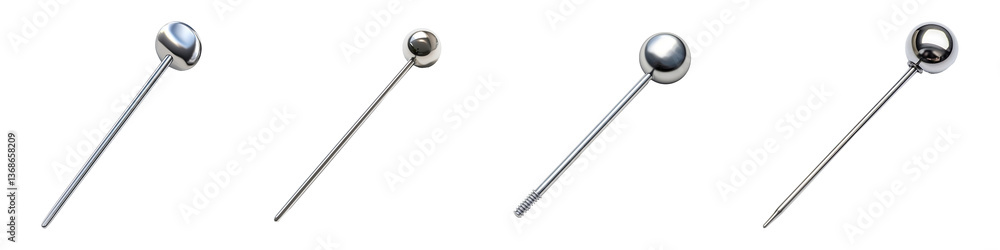 Set of silver pin isolated on transparent background Set of silver pin isolated on transparent background