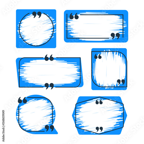 Set of quote frames with quotation marks showing various shapes and scribble filling