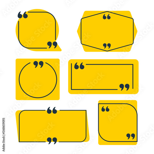 Set of yellow quote frames with quotation marks is showing a blank space for text