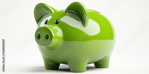 Colorful green piggy bank sits on a white surface, symbolizing savings and financial literacy for all ages