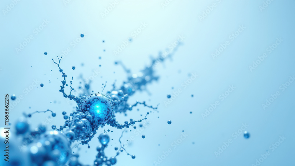 Close-up photograph of Nicotinamide Adenine Dinucleotide (NAD) supplement, with its structure highlighted by blue glowing particles on a light background. Close-up photograph of Nicotinamide Adenine Dinucleotide (NAD) supplement, with its structure highlighted by blue glowing particles on a light background.