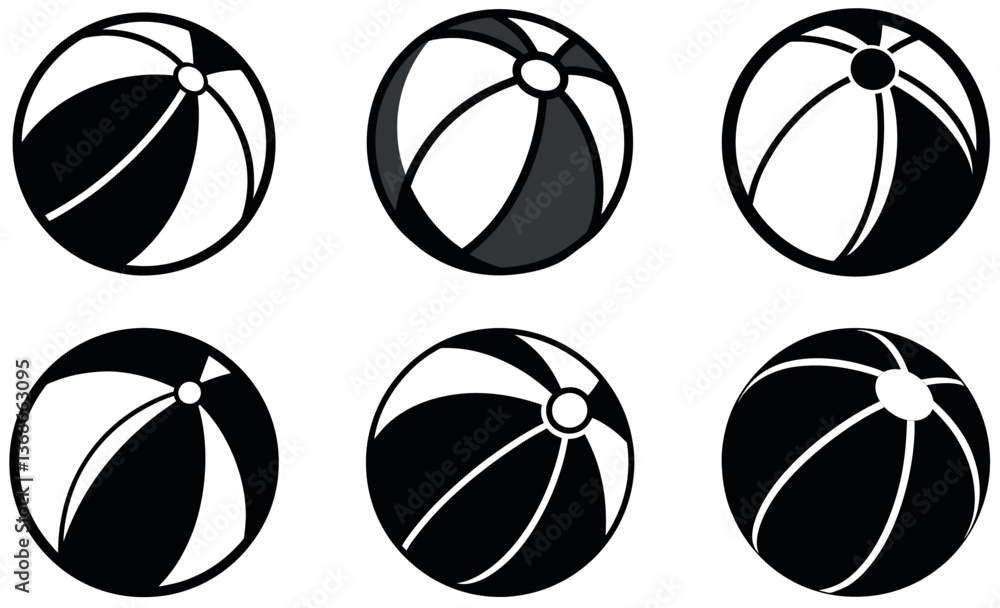 Obraz premium black and white beach ball icons, featuring variations in shading and grayscale