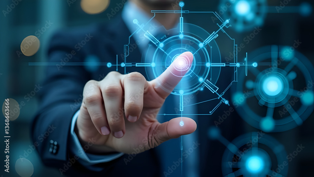 hand pushing a button on a touch screen interface hand pushing a button on a touch screen interface