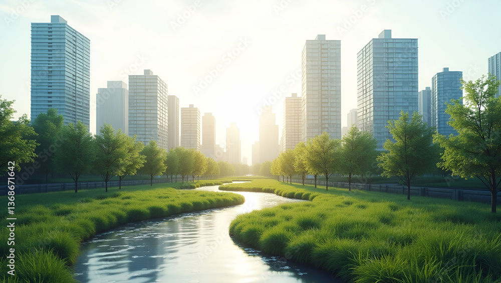 Fototapeta premium Top View of a City with Community Gardens: Urban Green Spaces & Sustainable Living