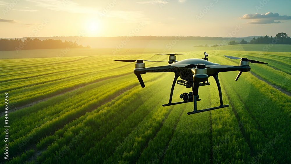 Top view of a farmland with drone overlay symbolizing smart farming in double exposure with copy space. concept as A top view of farmland blended with a drone representing smart farming and technology Top view of a farmland with drone overlay symbolizing smart farming in double exposure with copy space. concept as A top view of farmland blended with a drone representing smart farming and technology