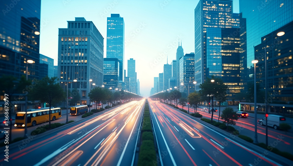 Fototapeta premium 3D Flat Icon: Top View Cityscape with Smart Traffic Systems for Advanced Urban Mobility