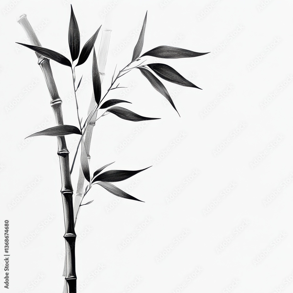 Obraz premium Bamboo Plant in Monochrome Minimalist Style Botanical Photography Calm Zen Asian Element Design