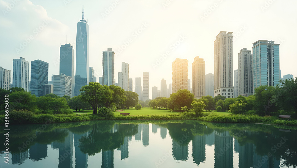 Obraz premium Urban Green Spaces: Aerial View of a City Merged with Community Gardens - Symbolizing Sustainable Living and Eco-Friendly Urban Development with Copy Space for Your Message