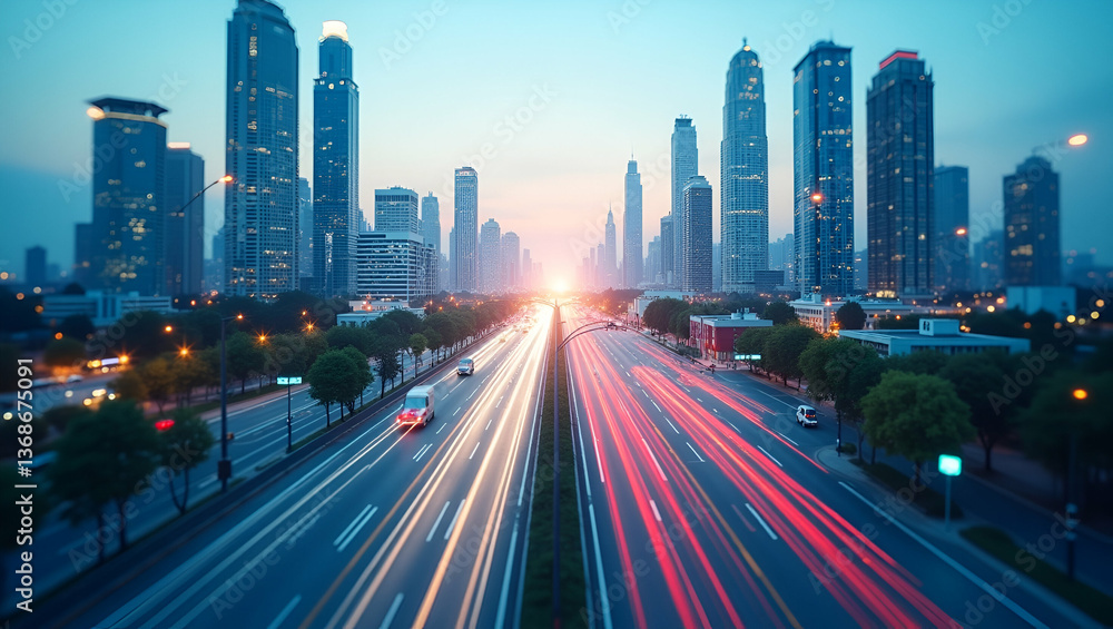 Top View Cityscape with Smart Traffic Systems: Advanced Urban Mobility Icon Top View Cityscape with Smart Traffic Systems: Advanced Urban Mobility Icon