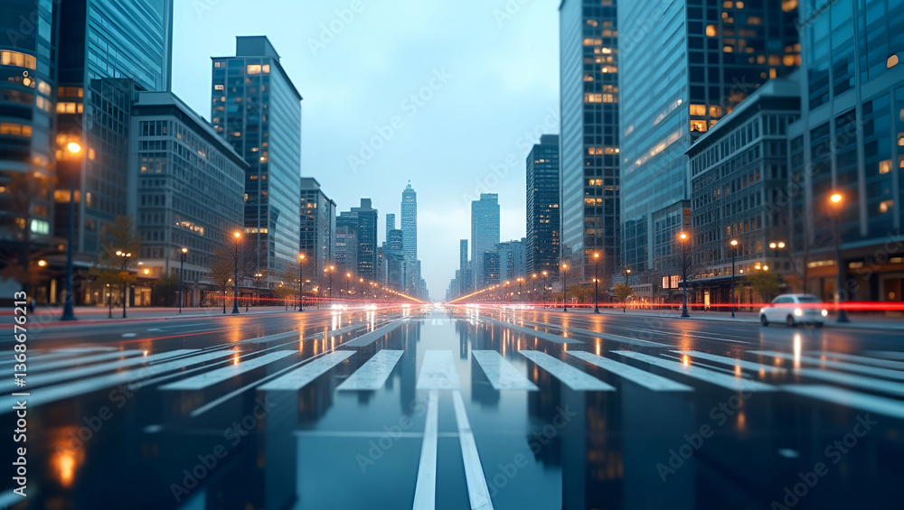Obraz premium 3d Flat icon as Top view of a cityscape with overlay of security symbols symbolizing urban safety in double exposure with copy space. concept as A top view of a cityscape blended with security symbols