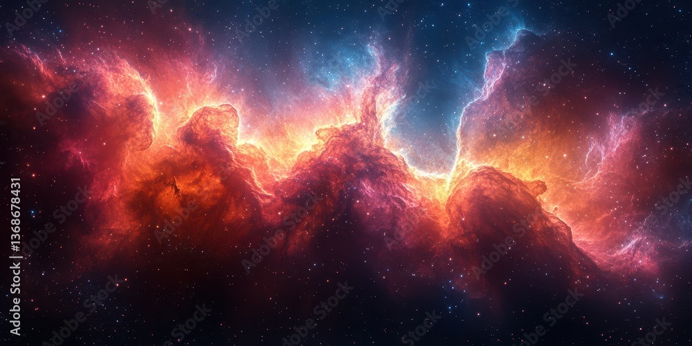 Fototapeta premium Vibrant cosmic nebula displaying stellar formations in deep space with rich colors and glowing gases
