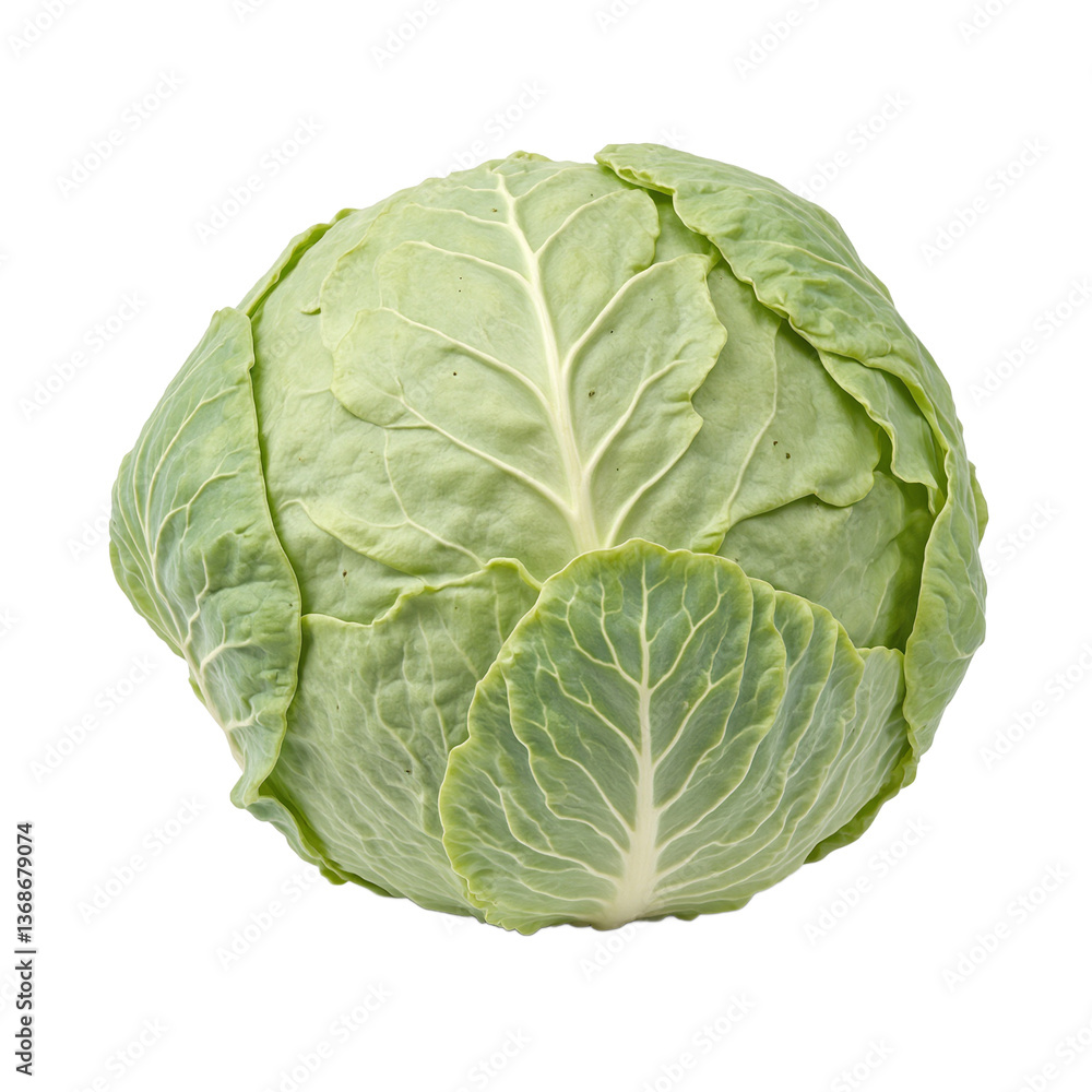 Fresh green cabbage head with tightly packed leaves and a smooth surface isolated on white background Fresh green cabbage head with tightly packed leaves and a smooth surface isolated on white background