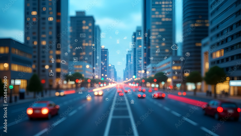 3D Flat Icon: Top View of a City with Smart Home Icons - Tech Integrated Living Concept with Copy Space on Isolated White Background 3D Flat Icon: Top View of a City with Smart Home Icons - Tech Integrated Living Concept with Copy Space on Isolated White Background