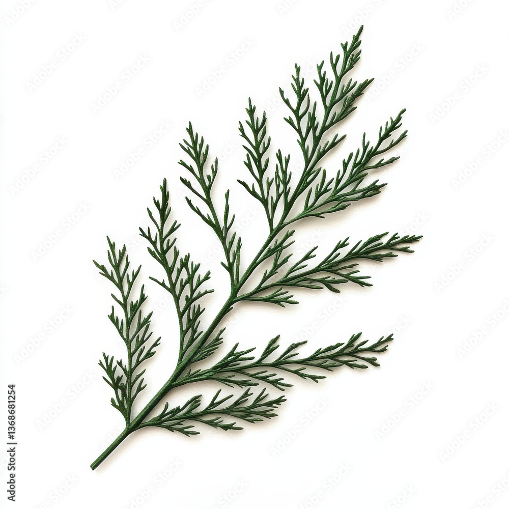Evergreen Sprig on White Background Green Foliage Delicate Botanical Illustration Natural Beauty Evergreen Sprig on White Background Green Foliage Delicate Botanical Illustration Natural Beauty