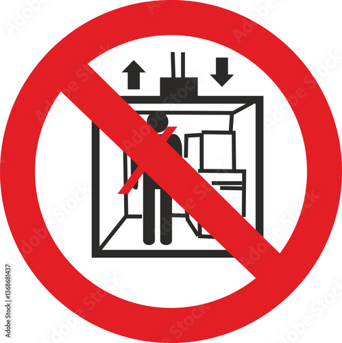 Red and black no entry sign. Ditch, climbing, people climbing, 