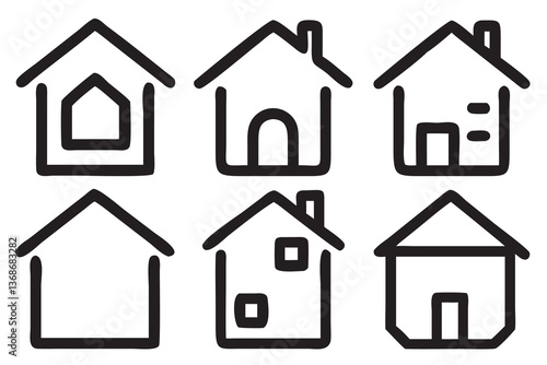 Vector home icon set with 3D roof and window design