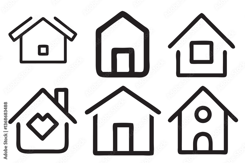 Vector home icon set with 3D roof and window design Vector home icon set with 3D roof and window design
